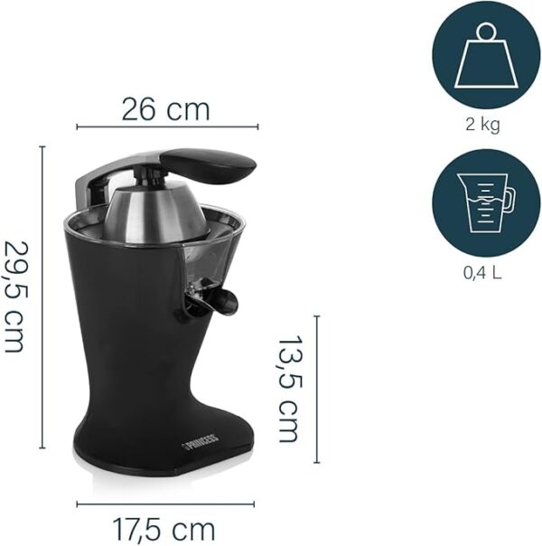 Storctor de citrice Princess 201857, cu 2 conuri de presare, filtru din inox, Negru - RESIGILAT - imagine 3