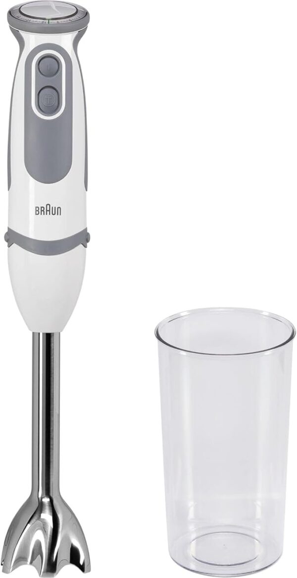 Mixer vertical Braun MQ 5200WH MultiQuick 5 Vario, 1000 W, picior din inox, 21 viteze variabile, pahar de 600 ml inclus, alb/gri - RESIGILAT