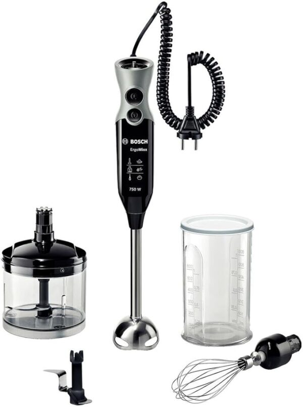 Mixer vertical Bosch ErgoMixx MSM67170, 750 W, inox, 12 trepte + Turbo, accesorii incluse, negru/gri - RESIGILAT