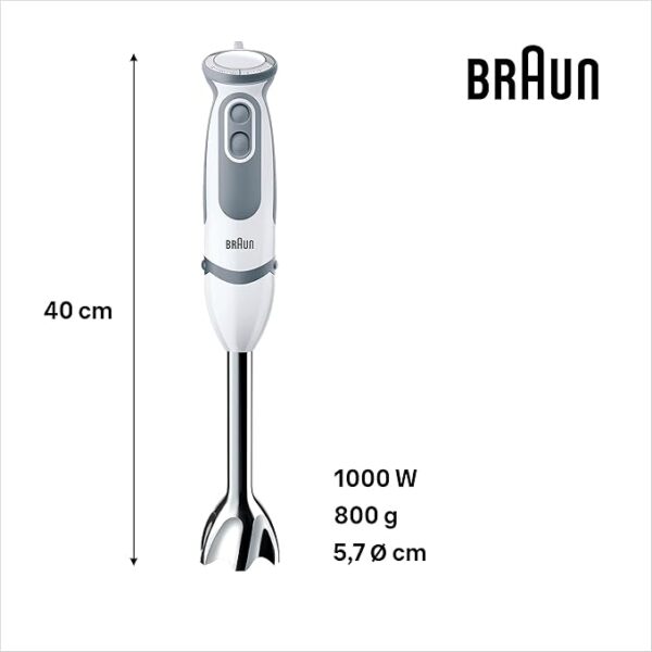 Mixer vertical Braun MQ 5200WH MultiQuick 5 Vario, 1000 W, picior din inox, 21 viteze variabile, pahar de 600 ml inclus, alb/gri - RESIGILAT - imagine 2