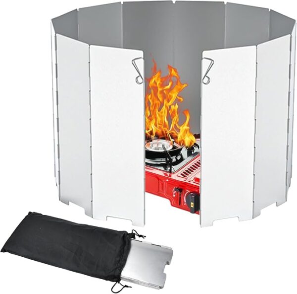 Paravan pliabil pentru gătit HEKOBAG – 12 panouri din aluminiu, cu husă de transport, ideal pentru gătitul în aer liber