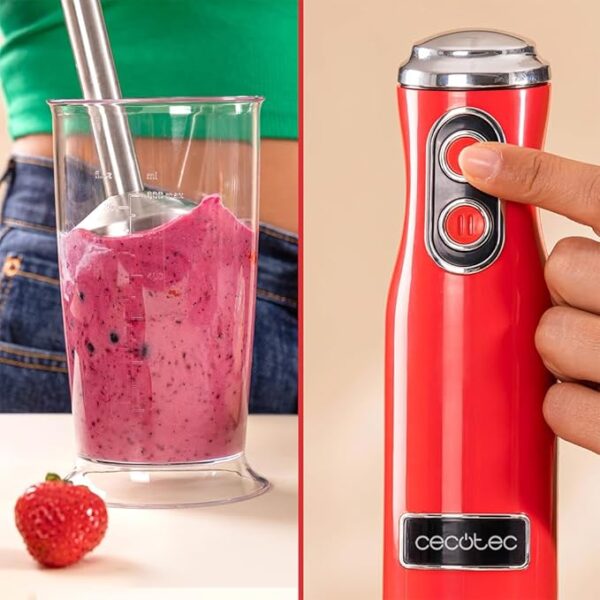 Blender de mână Cecotec Power RetroRed 1200MAX Cream & Crush - paharul mare de amestecare este spart - RESIGILAT - imagine 2