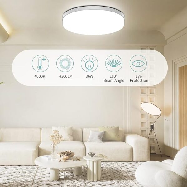 Plafonieră LED MGEELED 36W, lumină alb-neutru 4000K, 4300 lm, IP44, Ø23 cm – pentru baie, bucătărie, living, hol sau dormitor - RESIGILAT - imagine 2