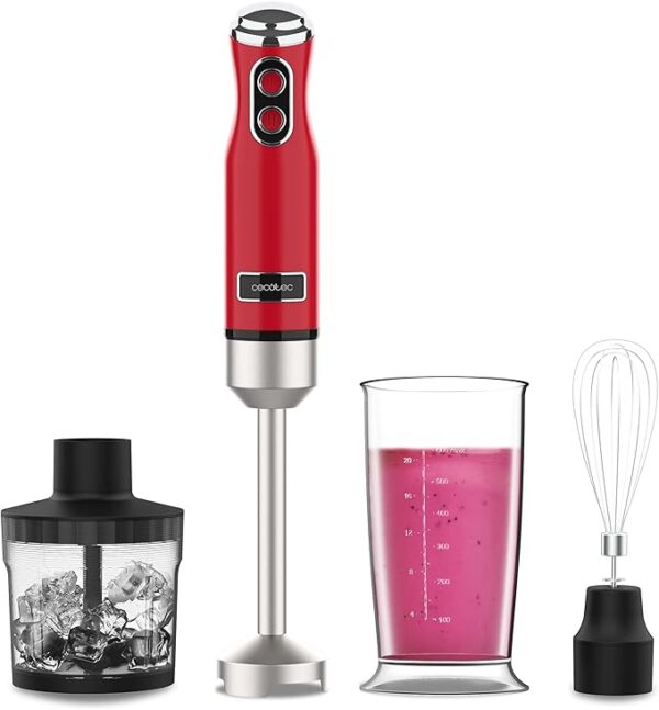 Blender de mână Cecotec Power RetroRed 1200MAX Cream & Crush - paharul mare de amestecare este spart - RESIGILAT