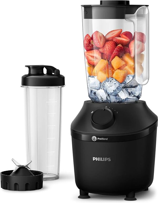 Blender Philips HR2041/41, 450 W, tehnologie ProBlend, recipient 1,9 L, sticlă To-Go inclusă, negru - RESIGILAT - imagine 2
