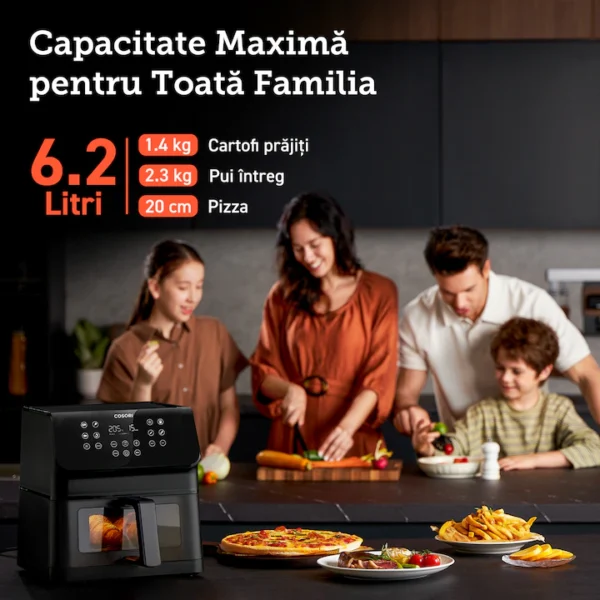 Friteuză cu aer cald COSORI Airfryer, 6.2L, 1700W, 12 programe, geam vizualizare, Shake Reminder, 50 rețete incluse – reduceri bucătărie - RESIGILAT - imagine 4